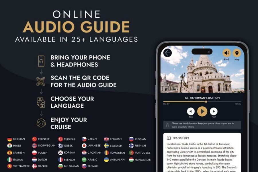 Budapest: Premium Sightseeing Cruise with Tokaj Frizzante - Getting the audio guide right: QR code, your phone, and your earphones